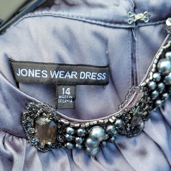 Jones Wear Womens Mauve/black Beaded Neck Midi Dress  Metallic, Holiday Sz 14 - Picture 2 of 9